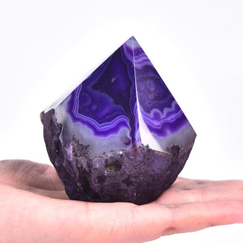 Natural Agate Geode Point Tower Faceted Crystal Stone Tip Rough Rock Base Dyed Purple 0.6-1.1 Pound