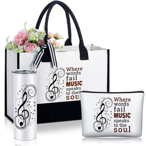 Sieral 3 Pcs Music Theme Gifts for Women Tote Bag Tumbler Set