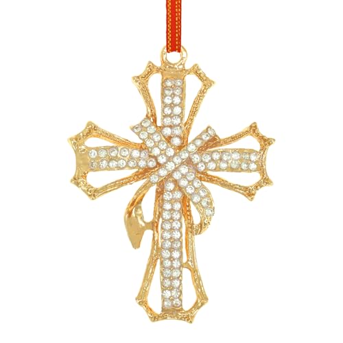 Gold Cross Christian Christmas Ornaments 2026 Religious Ornament for Christmas Tree Metal Cross Hanging Ornaments for Women Men Religious Nativity Keepsake Gifts Rhinestone Ornament Cross1