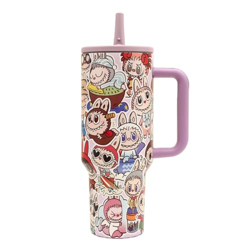 40 oz Tumbler with Handle and Flip Straw Lid, Cup Holder Friendly Insulated Stainless Steel Travel Mug, Gifts for Women & Men Labubu