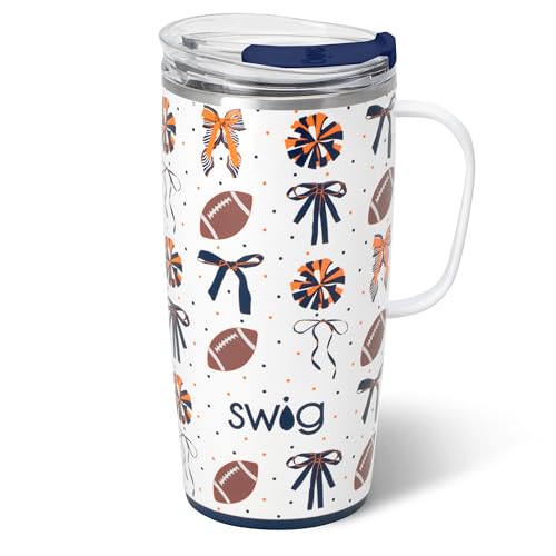 Swig Life 22oz Travel Mug with Handle & Lid, We've Got Spirit Navy + Orange 22 Ounces
