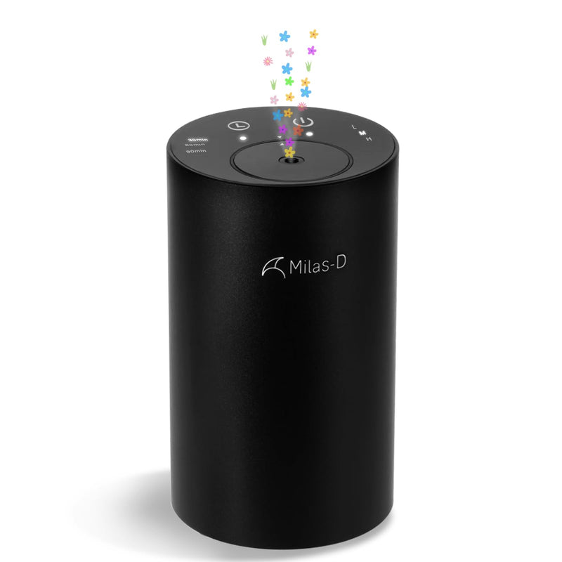 [Australia - AusPower] - Waterless Essential Oil Diffuser, Battery Operated Nebulizer with 3-Timers & 3 Mist Levels, 0.7 fl.oz./20ml, Mini Scent Air Machine, Home Car Office Studio, Portable & Rechargeable, Milas-D, Black 