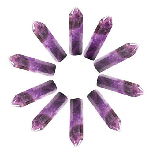 Amethyst Gemstone Crystal Wands, Hexagonal Gemstone Points Natural Hand Carved Polished Points, Amethyst Crystal Single Pointed Column for Meditation Spiritual Decor (10pcs)
