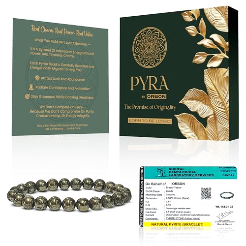 Raw Pyrite Crystal Bracelet for Women & Men - Natural Gemstone Raw Pyrite Round - 8mm