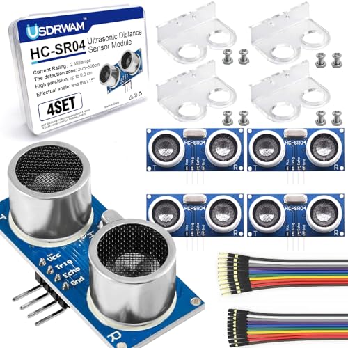 Usdrwam HC-SR04 ultrasonic distance sensor modules with mounting brackets, 4-piece set