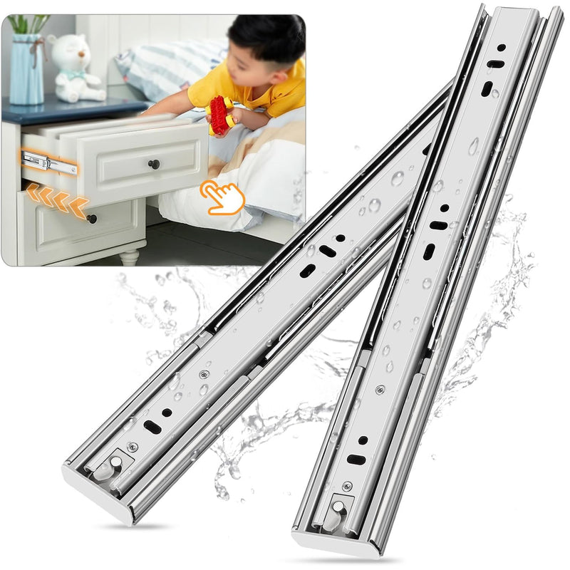 YENUO Stainless Steel Soft Close Drawer Slides Full Extension 10-24 Inch | Side Mount Heavy Duty Quiet Self Closing Cabinet Drawer Glides Rails 10–24 Inch for Kitchen Dresser Furniture Hardware 1Pair White-Stainless Soft Close 16 Inch 1