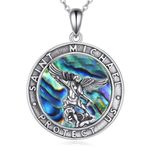 VONALA St Michael/Virgin Mary Necklace 925 Sterling Silver Amulet Coin Pendant Jewelry for Men Women St Michael-A