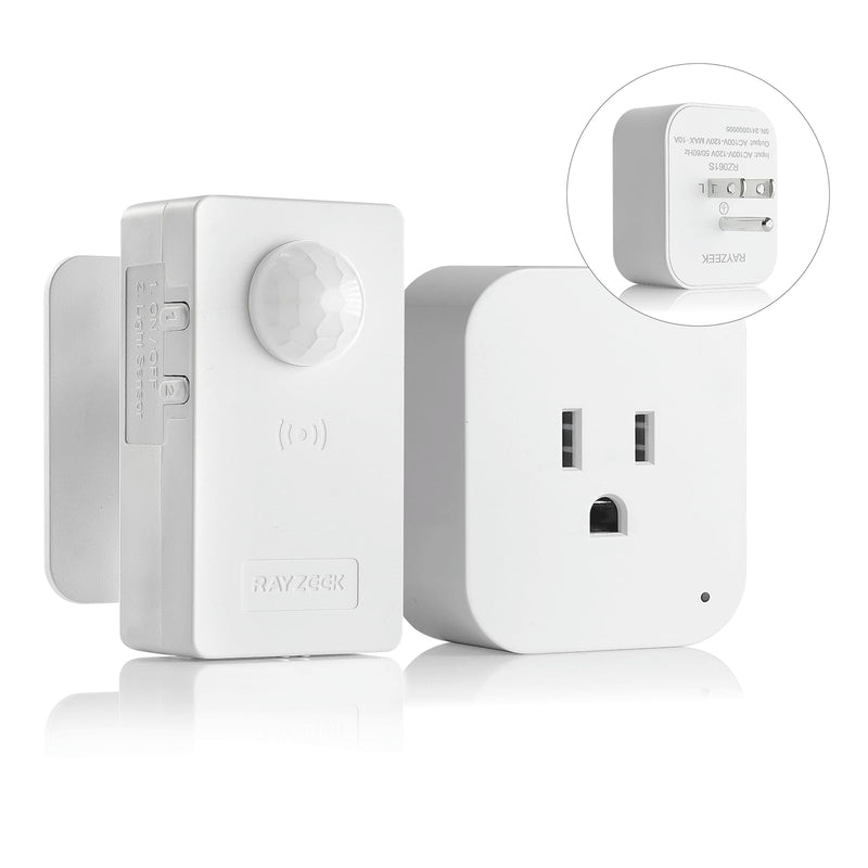 RAYZEEK Wireless Motion Sensor Plug Kits,No-Wire Mini PIR Sensor Switch Control Plug to Auto Turn On/Off Electrical Devices,10A/1100W for Christmas Lights,Fans,Household Appliances Motion Sensor+plug