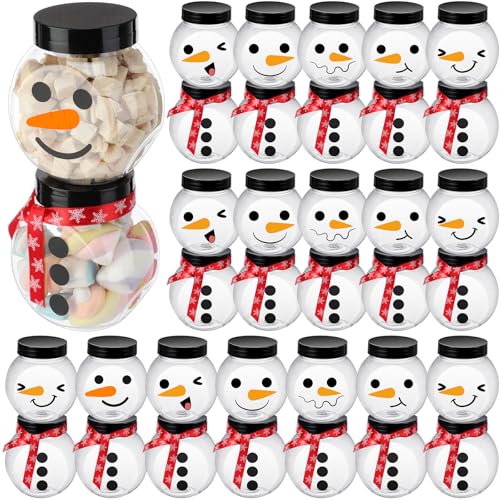 Jingmore 24 Pcs Christmas Snowman Candy Jars, Snowflake Red Ribbon