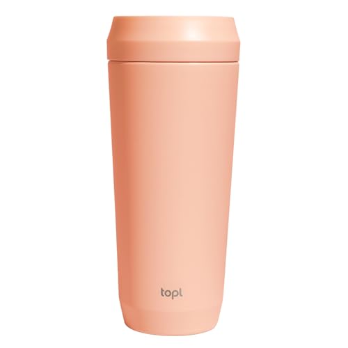 TOPL To Go Coffee Cup – Insulated Travel Coffee Mug with 360° Leak‑Safe Lid, Stainless Steel Coffee Tumbler for Hot/Cold, Spill‑Resistant, BPA‑Free - Peach, 20 oz