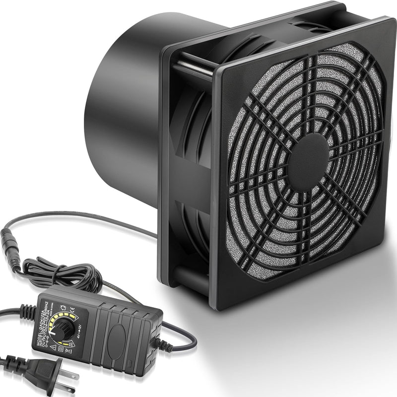 GDSTIME 120mm x 38mm 12V DC Axial Fan with 4 Inch Duct Flange Variable Speed Controller, 110V 120V AC Powered, Small Air Exhaust Fume Smoke Extractor Kit for Soldering, 3D Printer Enclosure 1238 Fan + 1 Flange
