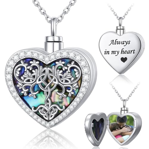 DAOCHONG Celtic Tree of Life Urn Necklace for Ashes Heart Locket Jewelry Tree of Life Urn Necklaces