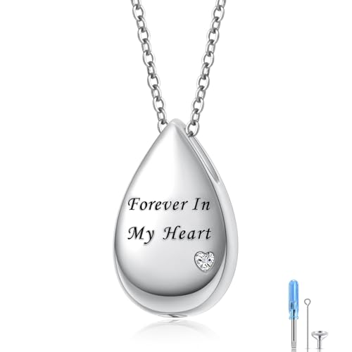 DAOCHONG Teardrop Heart Urn Necklace Engraved Memorial Jewelry for Women Teardrop Urn Necklaces