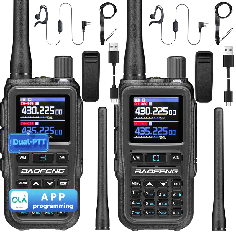 BAOFENG UV5RMINI Two Way Radio NOAA Weather Radio Dual PTT 999CH Survival Radio APP Programming Copy Frequency Ham Radio grey