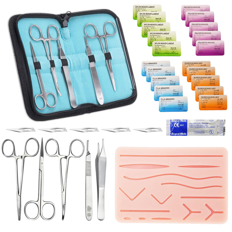 [Australia - AusPower] - Suture Practice Complete Kit (32 Pieces) for Medical Student Suture Training, Include Durable Suturing Pad with Pre-Cut Wounds, Tools Kit, and Suture Threads - eaching Purposes Only 