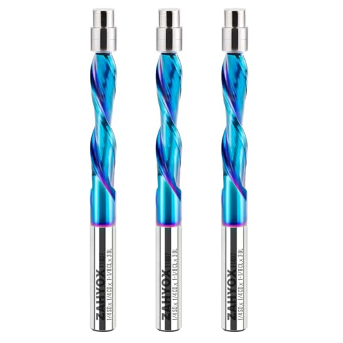 Zahyox Downcut Flush Trim Router Bit, NACO-coated spiral bit with double bearing, 1/4-inch shank, pack of 3