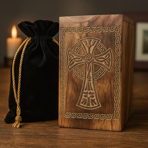 Hashcart Celtic Cross Wooden Cremation Urn for Human Ashes, 45 Lbs