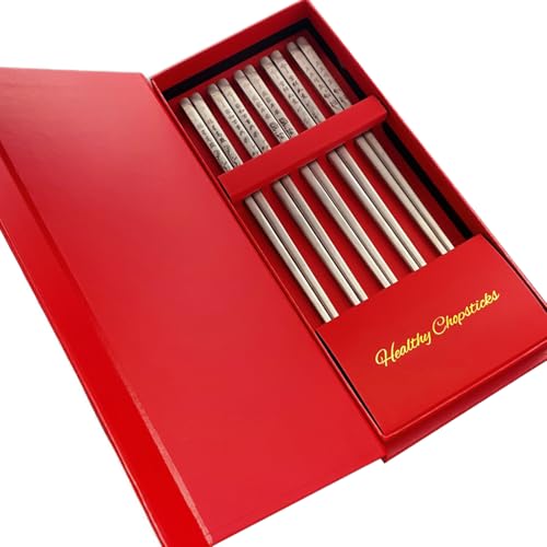 ‌Trekio Pure Titanium Chopsticks, 5 Pairs - Ultralight, Heat-Resistant & Non-Slip Design with Chinese Blessings | Elegant Gift Box for Asian Family & Food Lovers (9.17 Inches)