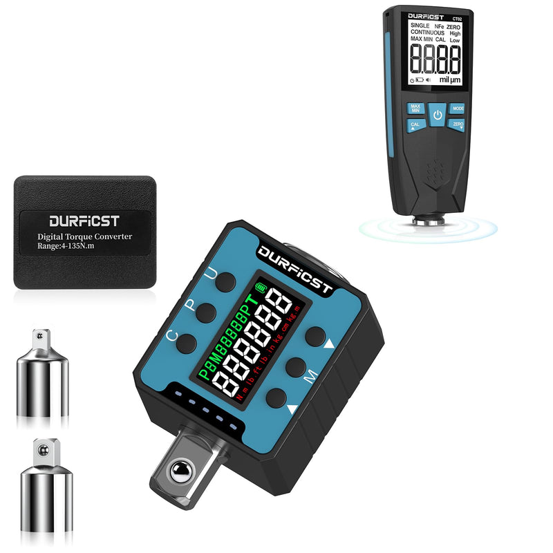 [Australia - AusPower] - DURFICST Pro Mechanic Bundle: 1/2" Digital Torque Adapter (±2% Accuracy, 4-135N.m) & Car Paint Thickness Gauge (0-1500μm) for Automotive Repair & Used Car Inspection 