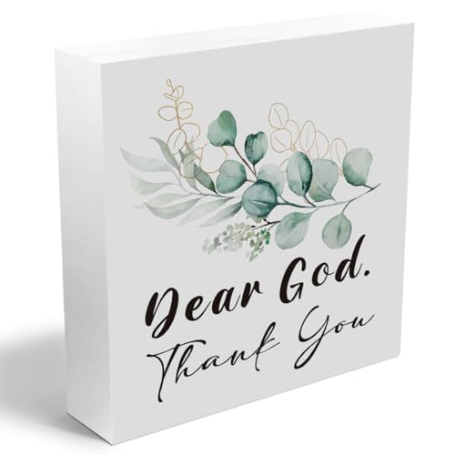 Dear God Thank You Wooden Box Sign, Watercolor Eucalyptus Decor GOD 01