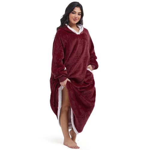ForBaysy Oversized Wearable Blanket Long Hoodie for Adults Thick Sherpa Fleece Sweatshirt with Giant Pockets Rossi