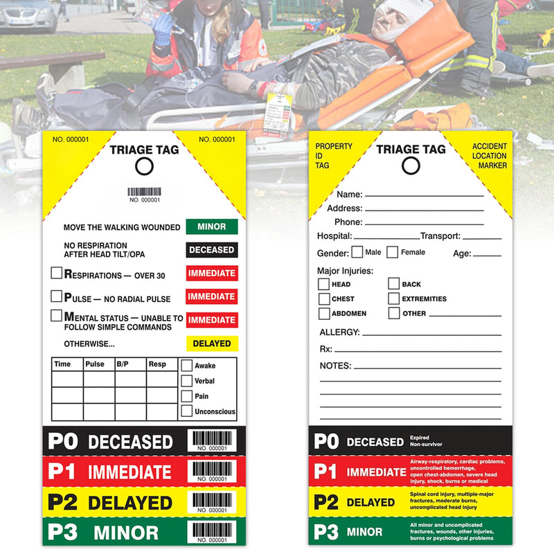 [Australia - AusPower] - Triage Tag Card for First Aid & Emergency Response - Perforated Injury Level Sections, Random Start Sequential Numbering with Bar Code, 8" x 4" (10) 10 