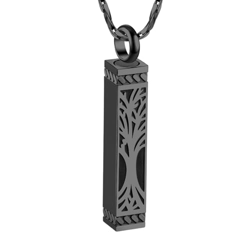 Tree of Life Urn Necklace For Ashes Memorial Bar Cremation Jewelry with Keepsake Urn Memorial Ash Jewelry For Women Men Black