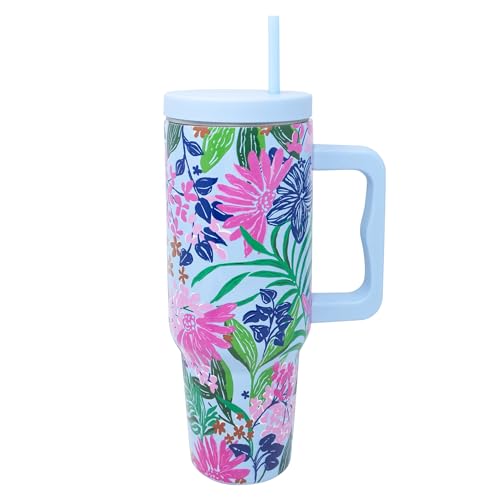 Lilly Pulitzer 40 Oz Insulated Tumbler with Lid, Straw & Handle, Stainless Steel Travel Water Bottel, Double Wall Metal Cup (Endless Summer) Endless Summer