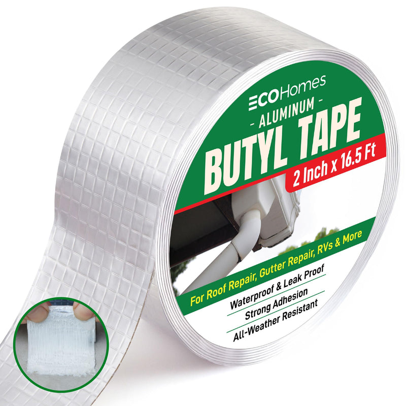 ECOHomes Aluminum Butyl Tape, Waterproof Aluminum Foil Tape for Leaks (2 Inch Wide) | Butyl Seal Tape for Roofs, Gutter Repair, Gutter Holes, Pipes, Metal Roof Patch, RV, Plumbing and Outdoor Sealing 2 Inch x 16.5 FT 1