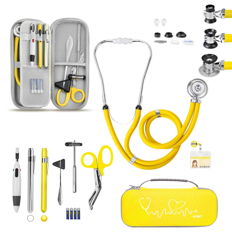 Scian 13 Pcs Stethoscope Case Kits, Portable First Aid Kit Bag with Medical Scissor, Nurse Accessories for Work (Yellow) yellow