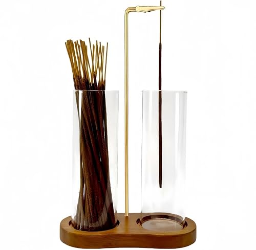 Incense Holder, Hang Upside Down Incense Sticks Burner Holder Storage with Glass Ash Catcher,Ideal Gift (Brown) Brown