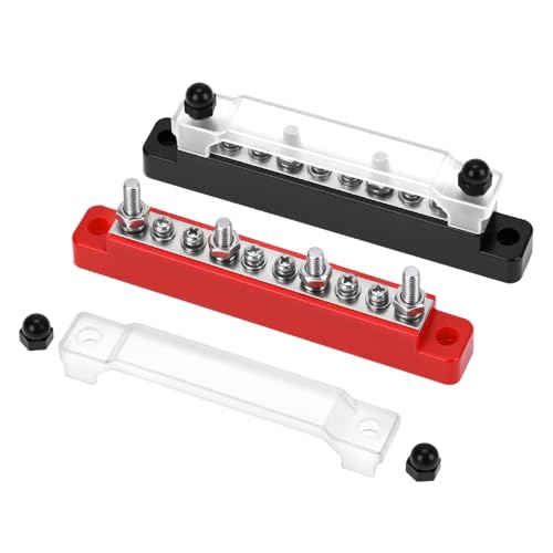 QWORK 150A 12V Busbar Distribution Block with 4xM6 Bolts & 6xM4 Screws, Power Distribution Terminal Block for Car, Boat, Marine, Solar Systems, Black & Red