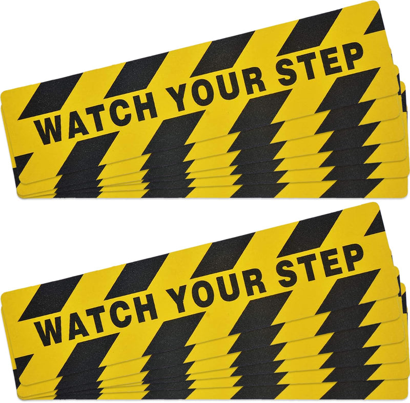 6" x 24" Watch Your Step Floor Tape Anti Slip Warning Sign Sticker Adhesive Non- Slip Abrasive Decal for Workplace Home Safety Wet Floor Caution (6" x 24" / 12pcs) 6" x 24" / 12 pieces