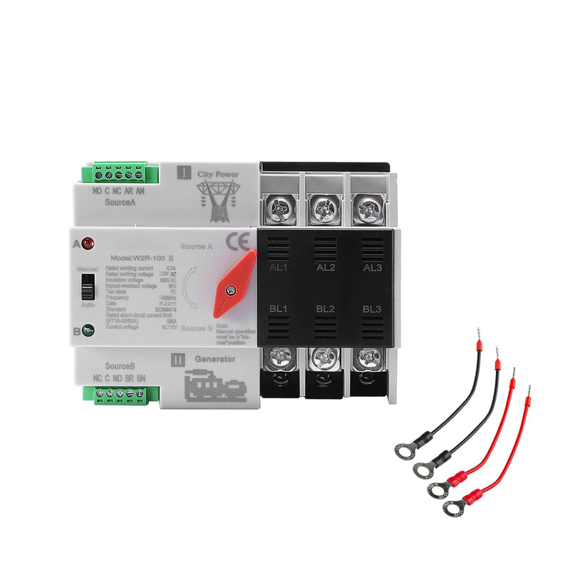 [Australia - AusPower] - 63Amp AC110V Automatic/Manual Transfer Switch 3P 50/60Hz, 3POLE 63A Mini ATS Solar Auto Dual Power Switch W2R for Home Generator, Din Rail Mount Cn Automatic Changeover Fast Transfe for,Rv,Lv Power ATS 3P 63A AC110V 