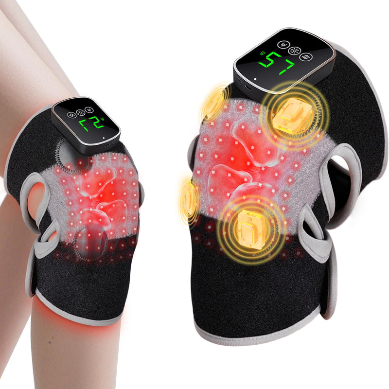 3-in-1 Red Light Therapy Knee Brace with 4 Vibration Massage Areas, 5000mAh Rechargeable Heated Knee Massager, 660nm&850nm Infrared Light Therapy Heated Device for Knee Elbow Shoulder Pain Relief Black