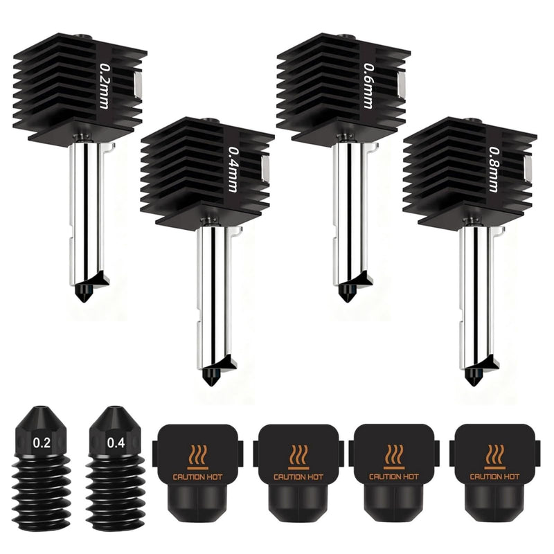 4 Pack 0.2MM 0.4MM 0.6MM 0.8MM A1/A1 Mini Hotend Kit for Bambu Lab 3D Printer - 0.2/0.4mm Hardened Steel Replacement Nozzle High-Temperature Extruder Print Head for Bambu Lab 3D Printer Accessories 1