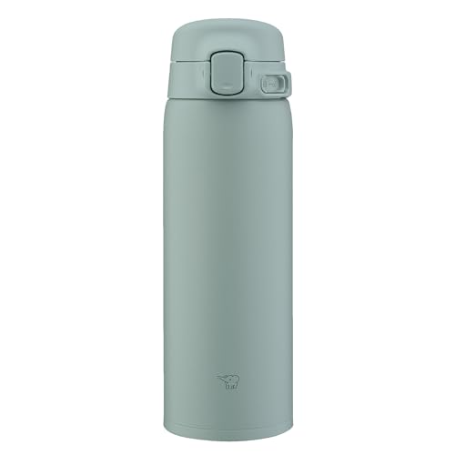 Zojirushi SU-BA48-GM Water Bottle, 16.2 fl oz (480 ml), Easy to Clean, Dishwasher Safe, Seamless Stopper, Only 2 Pieces, Lightweight & Compact, Cold & Heat Retention, One-Touch Mug, Calm Green 480 ml