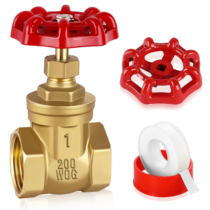 [Australia - AusPower] - Boltigen 1’’ NPT Brass Gate Valve, 200 WOG Manual Rotary Sluice Valve with Wheel Handle, Double Female Thread Heavy Duty Water Shut Off Gate for Water, Oil, Gas, Plumbing and HVAC Systems 1'' NPT 