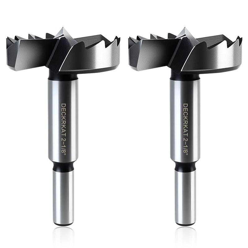 DECKRKAT 2-Piece 2-1/8" Forstner Drill Bits - Smooth Flat Bottom Drill Bits for Wood, Hard & Soft Wood Drilling, 3/8" Shank Fits Drills/Drill Presses. (54mm) 2-1/8"