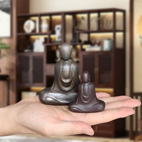 2pcs Metal Buddha Statue, Meditation Pose Sculpture, Zen Home Decor for Spiritual, Yoga Spaces Decoration Indoor & Outdoor (Metal & Clay)