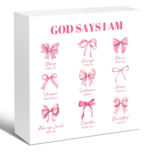 Pink Bow Christian Wooden Box Sign Faith Desk Decor Inspirational Gift BowKnot-Pink