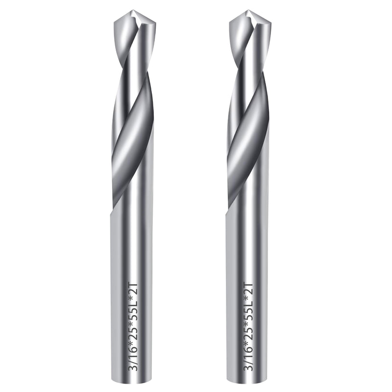 3/16 Carbide Drill Bits, Solid Carbide for Hardened Steel, Tungsten Carbide Drill Bit Set for CNC Machines Ideal for Metal Copper Alloy Cast Iron Stainless 2 Pcs(2, 3/16 in)