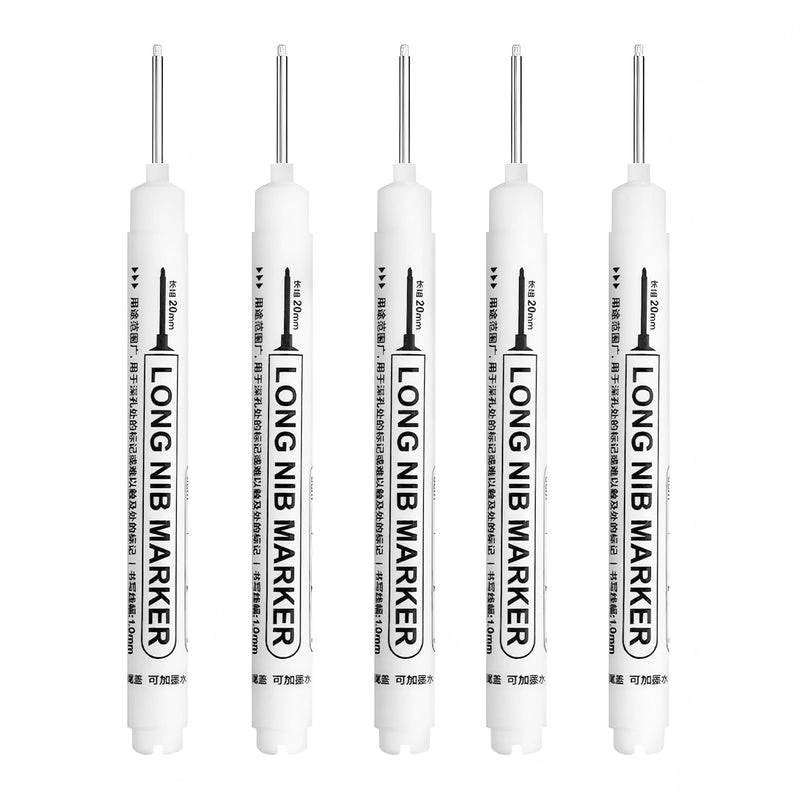 20PCS 20mm Long Head Deep Hole Marker Pens Quick-dry Waterproof Marker Permanent Markers Multi-purpose Construction Markers Deep Drill Pen Carpenter Ink for Welding Drill Woodworking (White)