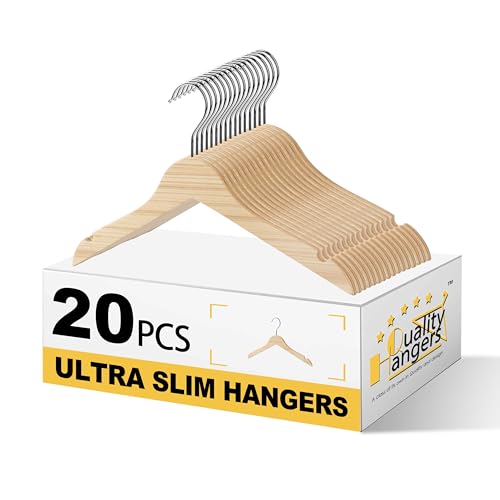 Quality 12” Kids Wooden Hangers – 20-Pack Slim 0.31'' Plywood Design with Swivel Hook – Space Saving Natural Wood Hangers for Baby & Toddler Clothes (Natural, 20 Pack)