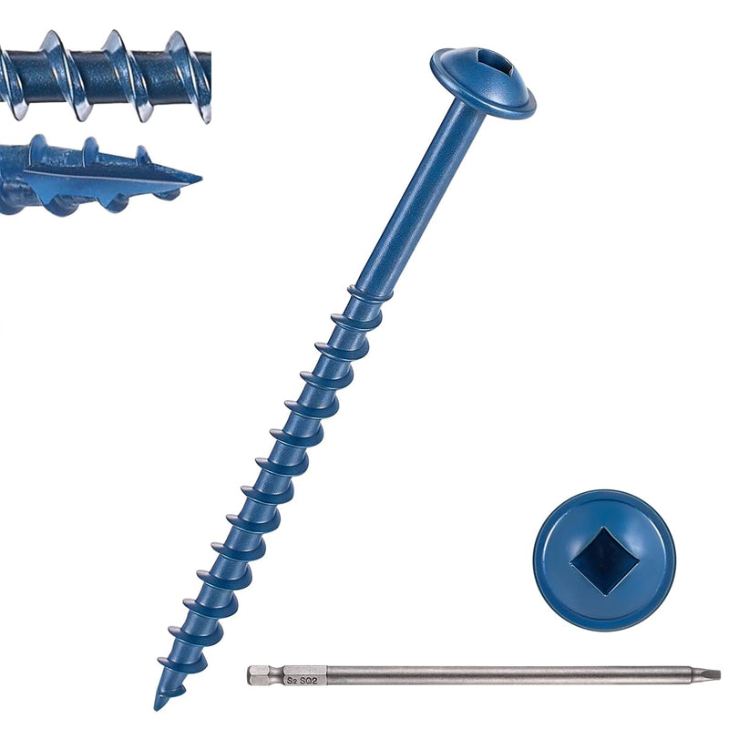 600 PCS #8 x 2-1/2” Pocket Hole Screws Exterior Pocket Screw | Coarse Thread,Square Drive,Washer Head,Rust Resistant,150MM Drive Bit Included #8x2-1/2" Blue 600