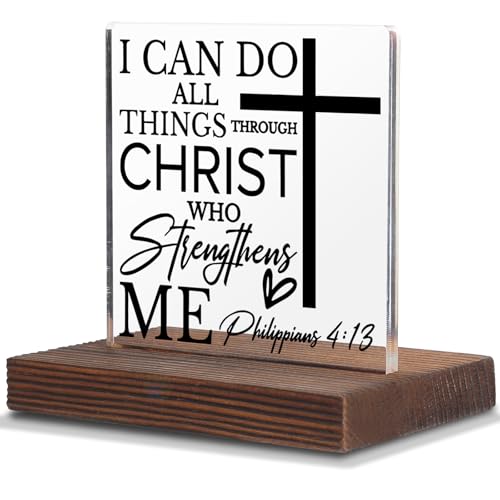 I Can Do All Things Through Christ Philippians 4:13 Scripture Sign Christian Bible Verse Decor Gifts for Women Men Faith Inspirational Religious Desk Decorative Signs Plaques SWS151 I Can Do