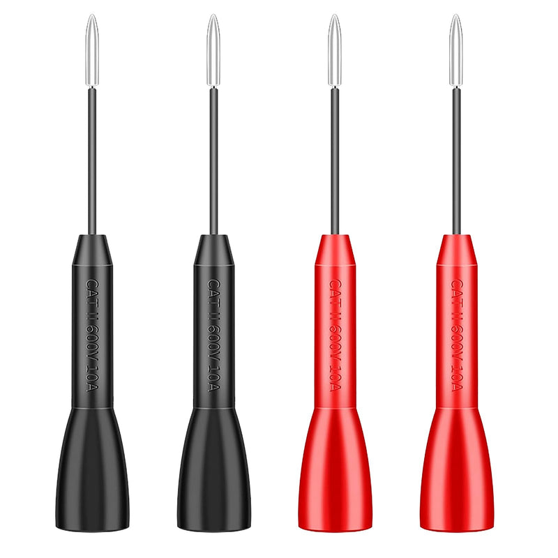 [Australia - AusPower] - 4PC 2mm Extended Needle Multimeter Probes, 600V/10A Precision - Tip Testing Piercing Leads for Meter Test Lead (Black-Red) 