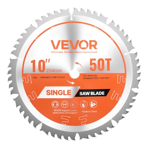 VEVOR Circular Saw Blade (254mm φ & 50 Sharp Teeth & 2.5mm Thickness) Ideal for Plywood OSB Hardwood Compatible with Circular Saw, Alloy Saw Blade with Noise Reducing Heat Extractors