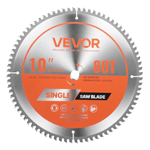 VEVOR Circular Saw Blade (254mm φ & 80 Sharp Teeth & 2.6mm Thickness) Ideal for Aluminum Cutting Compatible with Circular Saw, Alloy Steel Saw Blade with Noise Reducing Heat Extractors