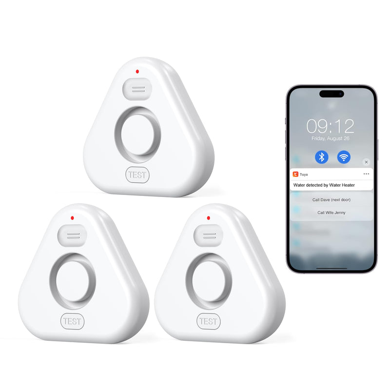[Australia - AusPower] - Water Alarm Leak Detector,Water Leak Detectors for Home with App Alerts,Water Sensor Alarm Leak Detector with 120db Adjustable,500ft Transmission for Basement,Bathroom,No Hub Required (Support 2.4G) Water Detector-3pcs 